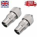 2 x MALE TV AERIAL COAX CONNECTORS SOCKET COAXIAL PLUG METAL CABLE NEW CONNECT