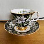 Royal Albert Tea Cup & Saucer Set Floral Black/White Green Gold Gilt