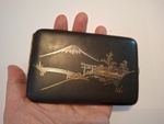 Vintage Japanese Damascene Cigarette Case 1950s-1960s 24k Inlay Gold