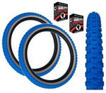 Baldys 20 x 2.125 BMX Mountain Bike BLUE / TAN WALL Knobby Tread TYREs TUBEs
