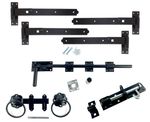 Gate Kit Fitting Hinges Double Garage Door 18 to 36 Inch Galv / Black Heavy Duty
