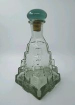 Aqua Green Glass Pyramid Vintage Tequilla Bottle With Cork And Glass Stopper
