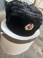 USSR Black Fur Ushanka Hat with Soviet Red Star Badge, Size 55