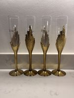 4x Gold Disneyland Paris Champagne Flutes (Unbreakable, Not Glass)