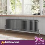 Grey Double Radiator Traditional Horizontal 2 Column Panel Rad 400 x 1370mm