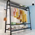 Double Rail Clothes Hanging Rack Shelf Metal Display Stand Garment Heavy Duty UK