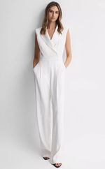 REISS SASKIA SATIN LAPEL JUMPSUIT in IVORY
