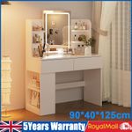 Dressing Table Makeup Desk Vanity Desk With 2 Drawers & LED Mirror & 4 Zczepfbit