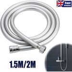 Smooth Matt Silver Shower Hose Brass Pipe Standard Bore PVC Long Flexible 1.5/2m