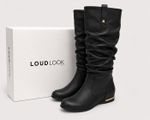 Loud Look Womens Black Knee High Boots Flat Slouch Winter Zip Riding Boots BNIB