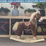Kids Rocking Horse Wooden Base Portable with Footrest & Grip Handles Brown/White