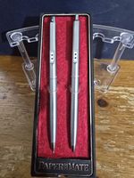 Classic Vintage Papermate Flighter Pen And Pencil Set Brushed Chrome Finish