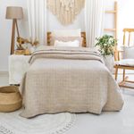 SALE - 100% Cotton Blanket for Bed and Sofa - Labyrinth Pattern 150x200 cm Beige