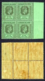 Leeward Is SG110b 1/- Black/Emerald Block (2 x U/M) Cat 24+ Pounds