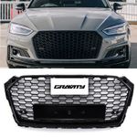 RS5 STYLE GRILLE FRONT HONEYCOMB GRILL GLOSS BLACK FOR AUDI A5 B9 F5 2017-2020