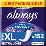 Always Daily Protect Extra Long Panty Liners, Odour Lock, 4X38 Count, Comfortabl