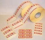 Bright Red SOLD Stickers Tags Labels / Sticky Labels Removable Adhesive 4 Sizes