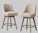 Bekrvio 2 x 65CM Swivel Bar Stools Fabric/PU Barstools with Back and Wood Legs