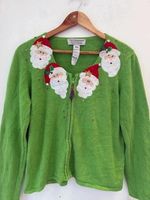 Vintage Tiara International Green Santa Appliqué Christmas Cardigan M