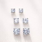 925 Sterling Silver Plated Cubic Zirconia CZ 3 Pair Set Stud Earrings 4+5+6mm UK