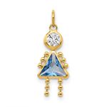 10k Yellow Gold Cubic Zirconia Blue March Birthstone Girl Pendant L 20mm, W 10mm