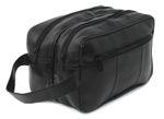 RAS Large Black Genuine Leather Wash Shower Cosmetic Shaving Toiltery Bag 3520