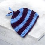 Crochet Beanie Hat Baby Unisex Blue Handmade 90s Grunge Boho Retro Indie Striped