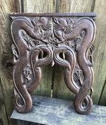 Antique carved wood panel Chinese dragon furniture fragment applique high relief