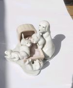 Vintage Porcelain Dog Figurine Mother and Puppies in Basket Rare Collectable
