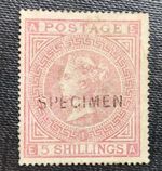 GB QV 1867–1880 5s Rose (SG126s) – Specimen Overprint, Maltese Cross Wmk, Unused