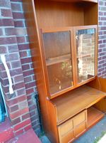 Brown Wood & Glass Freestanding Display Cabinet, 2 Sliding Glass Doors, Shelves