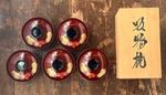Japanese Lacquer Soup Bowls Set With Box Gold Red Design