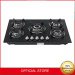 Gas Hob 77cm 5 Burner Ring Tempered Glass Cooker Hob Gas Burner Hob 2 Gas Black