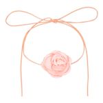 Rose Chokers Necklace for Women Large Velvet Flower Chokers, Pink