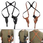 1X Tactical Gun Holster Shoulder Genuine Real Leather Pistol and Mag Concealed