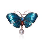 Art Deco Style Enamel Crystal Blue Butterfly Pearl Brooch Badge Pin Gift