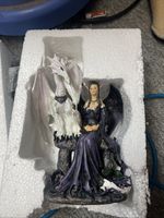 10"H Blue Fairy with Pearl White Dragon Figurine