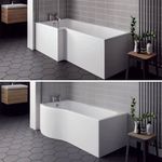 Nuie 1700mm Shower Baths Front Panel & Screen White Acrylic Bathroom Modern