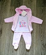 Just Too Cute Pink/White 3 Piece Bear  Set Hoodie Top Footed Trousers 3-6 Month