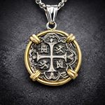 Atocha Coin Replica Pendant Solid 925 Silver 18K Gold Plated Bezel Frame 36mm