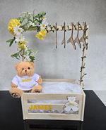 Personalised Wooden Baby Shower Gift Basket Crate Teddy Bear