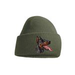 DOBERMANN DOG BEANIE HAT. UNISEX WINTER HAT. EMBROIDERED DOG BREED. GIFT BOXED