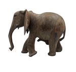 Vintage Heavy Large Solid Wood Hand Carved Elephant 12.5 inches Tall