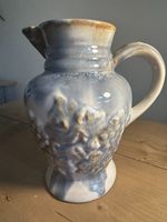 Vintage Glazed Blue Earthenware Heavy Pitcher Jug Reactive Drip Brown Glaze Rare