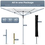 Heavy Duty 40/50m 4 Arm Rotary Dryer Airer Outdoor Clothes Washing Line w/ Cover