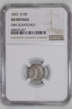 1832 CAPPED BUST HALF DIME NGC AU DETAILS