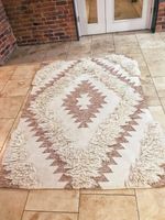 Boho Light WHITE Wool WOVEN Cream  High-Low Pile LIVING room RUG 93”x 65,2”
