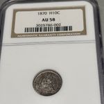 1870 H10c Seated Liberty Half Dime NGC AU58 - Free Shipping USA