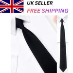 Black Plain Clip On Tie Security Doorman Bouncer Funeral Wedding - High Quality
