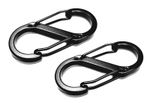 2 Pcs S Shape 50mm Black Carabiner Keyring Clip Dual Opening Key S Ring